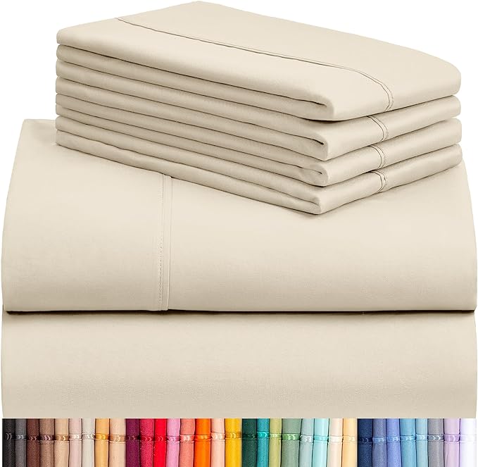LuxClub 6 PC Full Sheet Set, Breathable Luxury Bed Sheets, Deep Pockets 18" Eco Friendly Wrinkle Free Cooling Bed Sheets Machine Washable Hotel Bedding Silky Soft - Cream Full - LeafyLoom