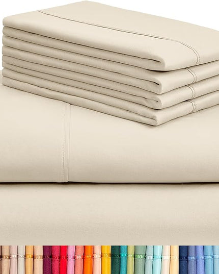 LuxClub 6 PC Queen Sheet Set, Breathable Luxury Bed Sheets, Deep Pockets 18" Eco Friendly Wrinkle Free Cooling Sheets Machine Washable Hotel Bedding Silky Soft - Cream Queen - LeafyLoom