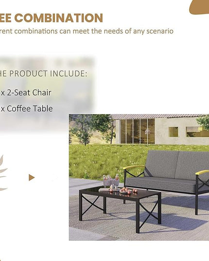 Shintenchi 2 Piece Outdoor Patio Furniture Set, Metal Sofa Chair Conversation Set, Including Loveseat and Coffee Table for Backyard, Patio, Balcony, Poolside (Dark Grey) - LeafyLoom