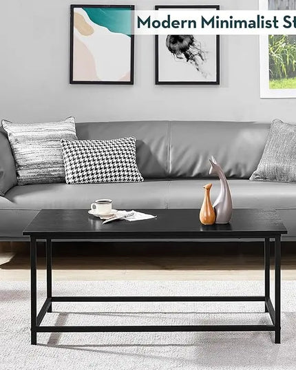 SAYGOER Black Coffee Table Simple Modern Rectangular Center Table Open Space Minimalist for Living Room Home Office Industrial Cocktail Tables, Easy Assembly, 39.37 x 19.69 x 17.72 - LeafyLoom