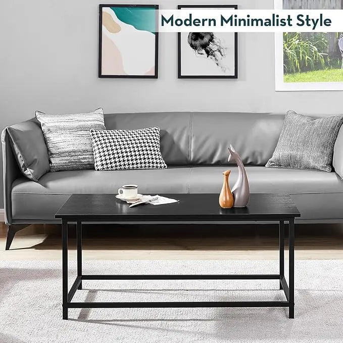 SAYGOER Black Coffee Table Simple Modern Rectangular Center Table Open Space Minimalist for Living Room Home Office Industrial Cocktail Tables, Easy Assembly, 39.37 x 19.69 x 17.72 - LeafyLoom