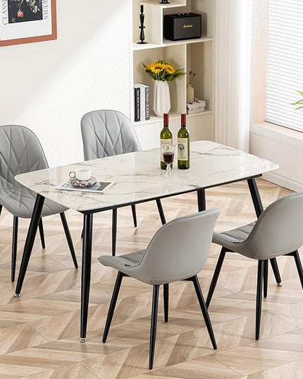 YOUNIKE Dining Chairs Set of 2, Grey Comfy Padded Kitchen Chairs, Armless Modern Faux Leather Upholstered Dining Room Chairs, Elegant Dinning Chairs Side Chairs, Loads up to 300LBS - LeafyLoom
