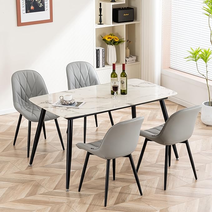 YOUNIKE Dining Chairs Set of 2, Grey Comfy Padded Kitchen Chairs, Armless Modern Faux Leather Upholstered Dining Room Chairs, Elegant Dinning Chairs Side Chairs, Loads up to 300LBS - LeafyLoom