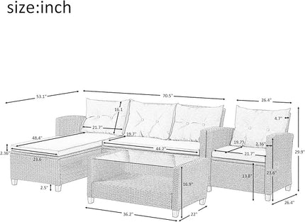 4 Piece Outdoor Patio Furniture Set, Sectional Conversation All-Weather Grey PE Wicker w/Seat Cushions for Backyard Porch Garden Poolside Balcony, Onesize, Oc-Gray - LeafyLoom
