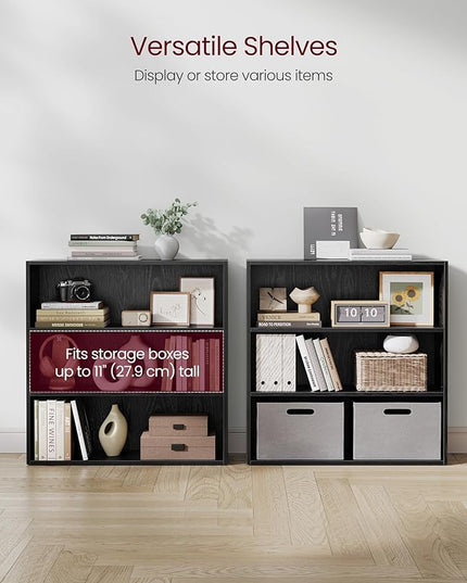 VASAGLE Bookshelf, 31.5 Inches Wide, 3-Tier Open Bookcase with Adjustable Storage Shelves, Floor Standing Unit, Ebony Black ULBC173T56 - LeafyLoom
