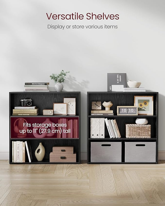 VASAGLE Bookshelf, 31.5 Inches Wide, 3-Tier Open Bookcase with Adjustable Storage Shelves, Floor Standing Unit, Ebony Black ULBC173T56 - LeafyLoom