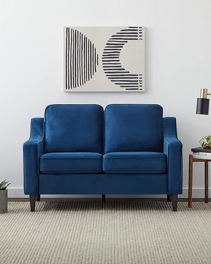 Edenbrook Jensen Upholstered Loveseat – Blue Velvet Loveseat - Living Room Furniture - Small Loveseat- Seats Two - Scoop Arm Modern Couch - Couches for Living Room - LeafyLoom