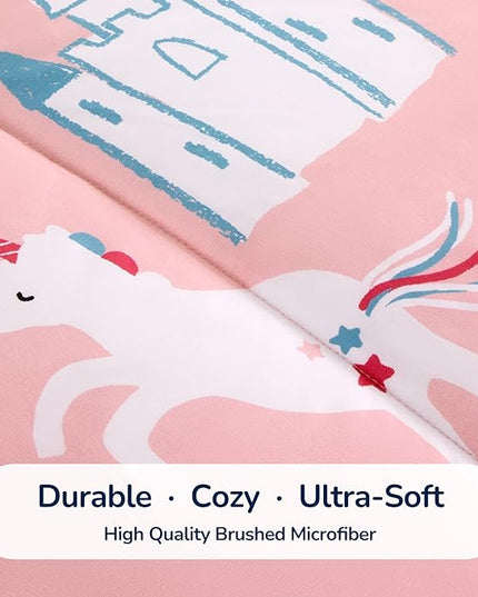 SLEEP ZONE Kids Bedding Twin Comforter Set - Super Soft & Cute Printed 2-Piece Comforter Set All Seasons for Boys, Girls, Fade Resistant, Machine Washable, Unicorn Castle - LeafyLoom
