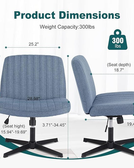 OLIXIS Cross Legged Armless Wide Adjustable Swivel Padded Home Office Desk Chair, Navy - LeafyLoom