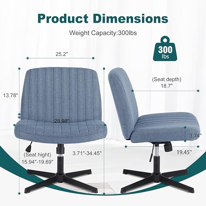 OLIXIS Cross Legged Armless Wide Adjustable Swivel Padded Home Office Desk Chair, Navy - LeafyLoom