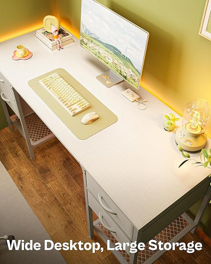 55 Inch Computer Desk with 4 Drawers, Office Desk with Mesh Shelf, Gaming Desk, Large Storage, Writing Desk Work Desk for Home Office, Study, Bedroom, Work from Home, White - LeafyLoom