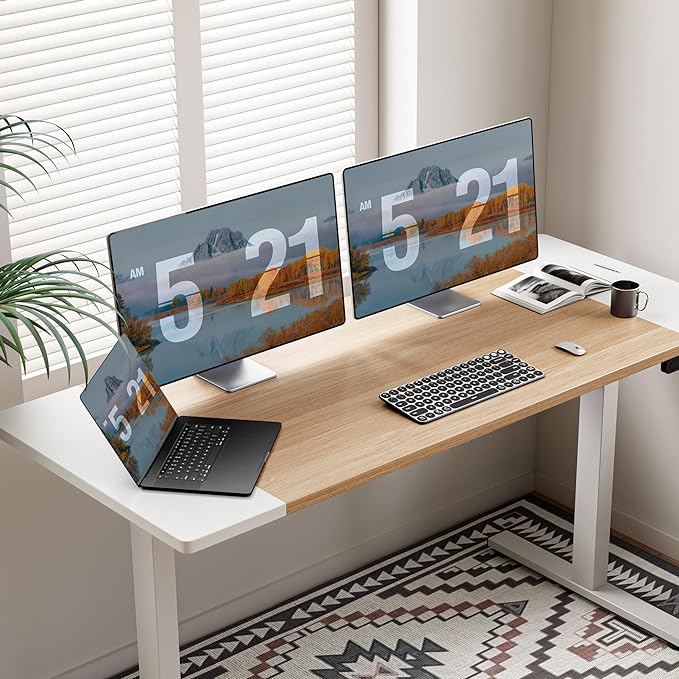 Electric Standing Desk Adjustable - 48 x 24 Inch Sit Stand up Desk with Cable Management - 3 Memory Preset Adjustable Height Desk Computer Home Office Desk - LeafyLoom