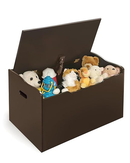Badger Basket Kid's Wooden Toy Box and Storage Bench Seat with Safety Hinge - Espresso - LeafyLoom
