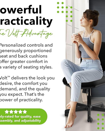 HON Volt Armless Chair Home Desk Wheels. Recline and Tilt, Ergonomic Office, Black - LeafyLoom
