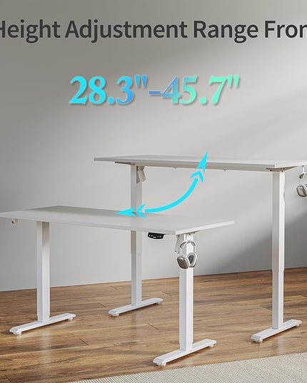 Electric Standing Desk, 55 x 24 Inches Height Adjustable Desk, Sit Stand up Desk for Work Office Home, Ergonomic Rising Computer Table with Memory Preset, White - LeafyLoom