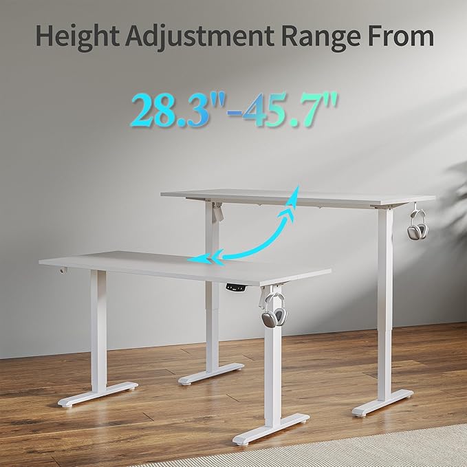 Electric Standing Desk, Large 63 x 24 Inches Height Adjustable Desk, Sit Stand up Desk for Work Office Home, Ergonomic Rising Computer Table with Memory Preset, White - LeafyLoom
