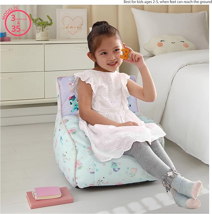 Idea Nuova Gabby's Dollhouse Kids Fabric Bean Bag Chair with Piping & Top Carry Handle, Large - LeafyLoom
