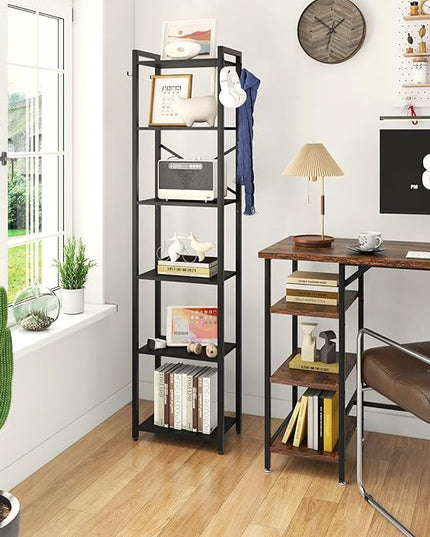 YMYNY Bookshelf, 6-Tier Ladder Shelf Organizer, Narrow Shelving Unit, Corner Storage Racks, Large Capacity Bookcase, for Home Office Living Room Balcony Bathroom, Metal Frame,HBC001B - LeafyLoom