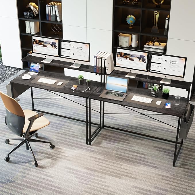 Yoobure Computer Desk with Power Outlets Fast Charging Type-C Included, Gaming Desk with LED Lights, 47" Office Desk with Adjustable Monitor Stand, Small Desk Home Office Desks with Storage Bag & Hook - LeafyLoom