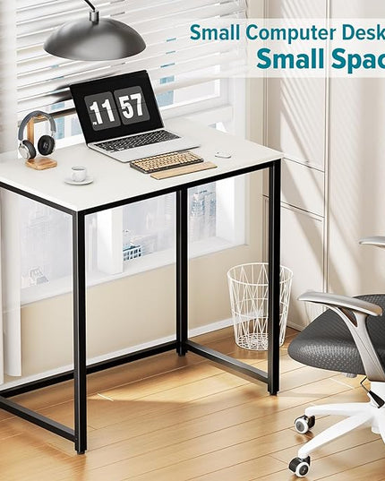 SINPAID Small Computer Desk 31.5 inches Desk for Small Spaces Sturdy Home Office Desk Modern Gaming Desk Study Writing Laptop Table, White Desk - LeafyLoom