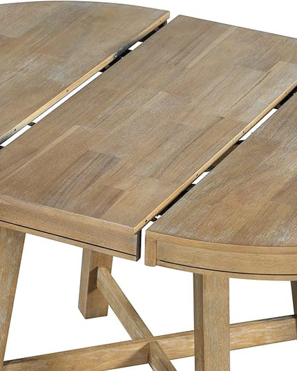 NicBex Dining Table Contemporary Kitchen Table Farmhouse Rustic Round Extendable Dining Table with 16" Leaf Wood Kitchen Table Round Dining Table, Natural Wood Wash - LeafyLoom