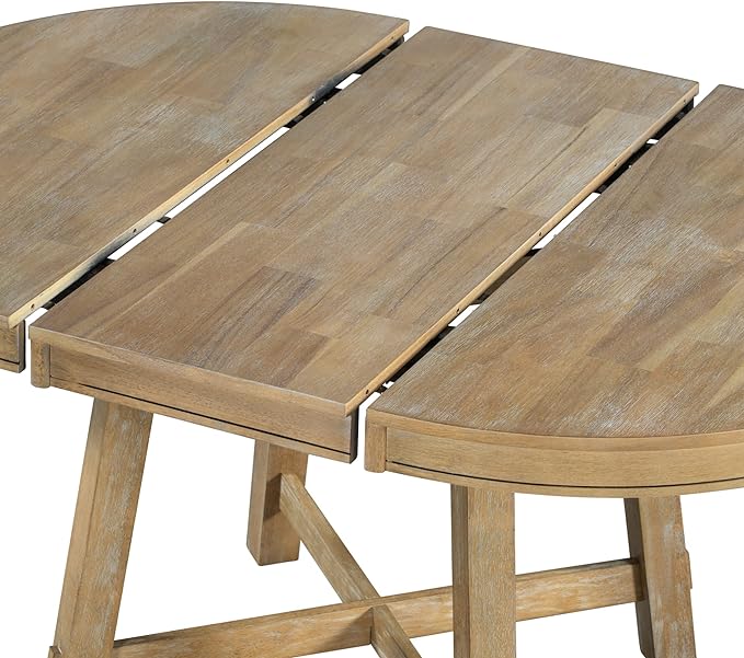 NicBex Dining Table Contemporary Kitchen Table Farmhouse Rustic Round Extendable Dining Table with 16" Leaf Wood Kitchen Table Round Dining Table, Natural Wood Wash - LeafyLoom