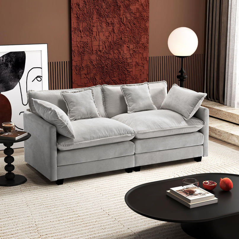 Ihanherry 111.4" L Shaped Modern Sofa Modular Sectional Cloud Couch with Ottoman, 4-Seat Chenille Deep Seat Sofa with Pillow for Living Room, Bedroom and Apartment, Beige LeafyLoom