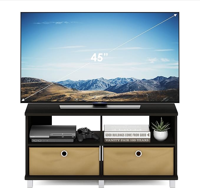 Furinno Andrey Entertainment Center with Bin Drawers, Dark Espresso - LeafyLoom