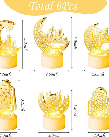 6Pcs Ramadan Mini Lantern Lights Decoration, Moon Castle Lighthouse Eid Mubarak Lamp Battery Included Plastic LED Night Light for Eid Ramadan Party Home Indoor Outdoor Bedroom Tabletop Decor - LeafyLoom