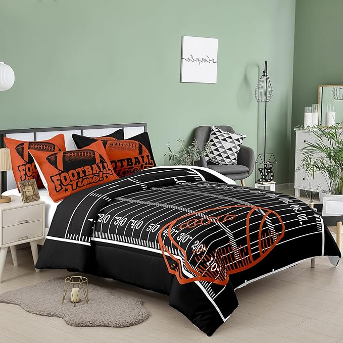 Tailor Shop Sports Football Bedding Set for Boys Kids Teens ，Football Comforter Sets Twin Size Black Rugby Theme Bedding Set with 1 Comforter 1 Pillowcases… - LeafyLoom
