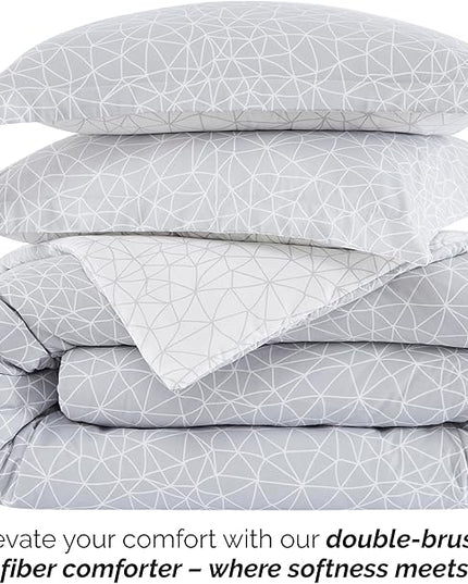 Southshore Fine Living, Inc. King/California King Size Comforter Set with 2 Pillow Shams, Reversible Geometric Print is 2 Colors in 1 - Alternative Down Comforter for King Beds, Grey & White - LeafyLoom
