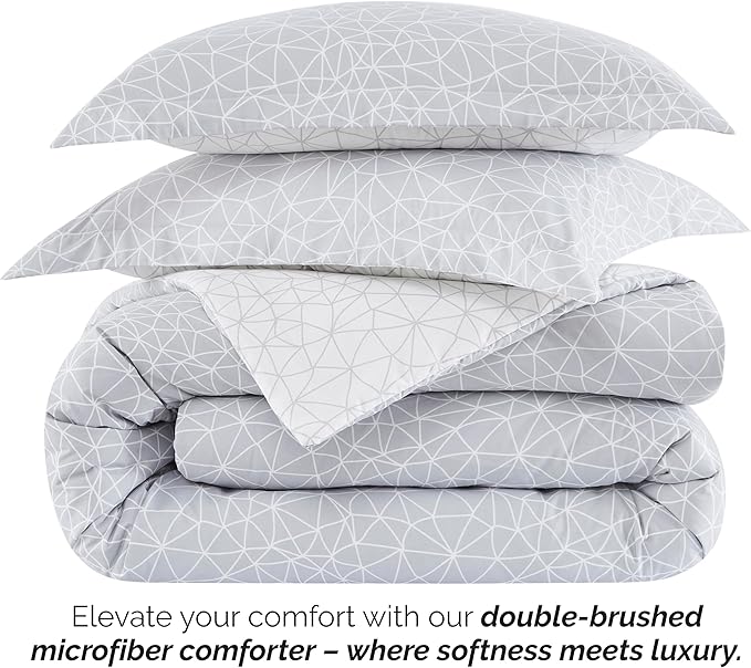 Southshore Fine Living, Inc. King/California King Size Comforter Set with 2 Pillow Shams, Reversible Geometric Print is 2 Colors in 1 - Alternative Down Comforter for King Beds, Grey & White - LeafyLoom