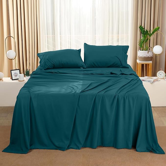 Utopia Bedding King Bed Sheets Set - 4 Piece Bedding - Brushed Microfiber - Shrinkage and Fade Resistant - Easy Care (King, Teal) - LeafyLoom