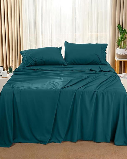 Utopia Bedding Queen Bed Sheets Set - 4 Piece Bedding - Brushed Microfiber - Shrinkage and Fade Resistant - Easy Care (Queen, Teal) - LeafyLoom