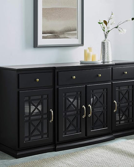 Walker Edison Modern Wood Glass-Buffet-Sideboard Living Entryway Serving Storage Cabinet Doors-Dining Room Console, 60 Inch, Black (AZU60LANFWBL) - LeafyLoom