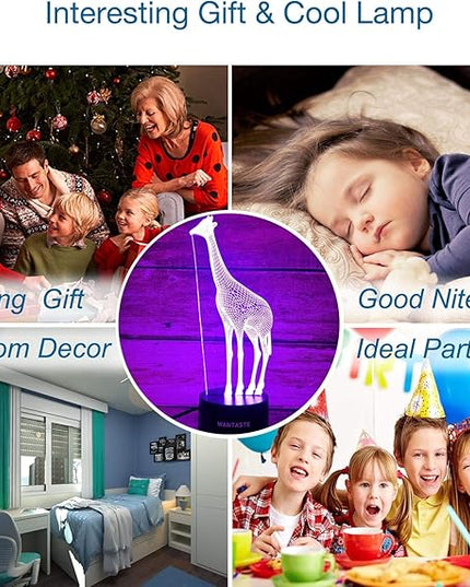 Giraffe 3D Lamp Gifts for Boys Girls Room, Night Light Toys Bedside Decor Gifts for Kids Baby, 7 Colors Changing Nightlight with Smart Control - LeafyLoom