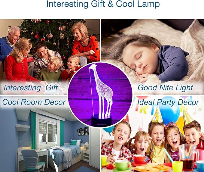 Giraffe 3D Lamp Gifts for Boys Girls Room, Night Light Toys Bedside Decor Gifts for Kids Baby, 7 Colors Changing Nightlight with Smart Control - LeafyLoom