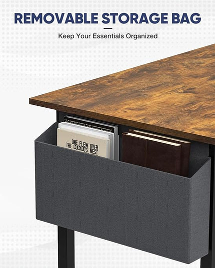STATESVILLE 32 inch Small Computer Desk Writing Study Work Office Table Modern Simple with Storage Bag and Hook for Home Bedroom, Rustic Brown - LeafyLoom