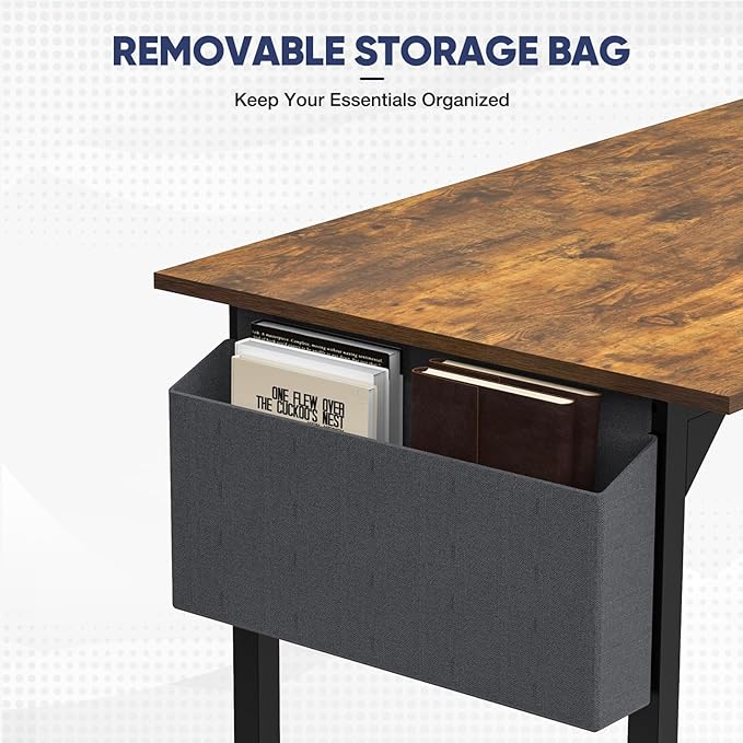 STATESVILLE 32 inch Small Computer Desk Writing Study Work Office Table Modern Simple with Storage Bag and Hook for Home Bedroom, Rustic Brown - LeafyLoom