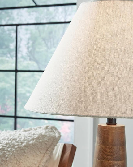 Signature Design by Ashley Danset Contemporary Wood Table Lamp with 3-Way Switch, Light Brown - LeafyLoom