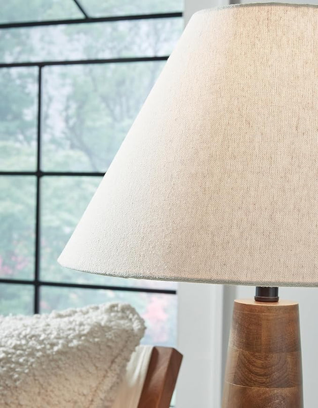 Signature Design by Ashley Danset Contemporary Wood Table Lamp with 3-Way Switch, Light Brown - LeafyLoom