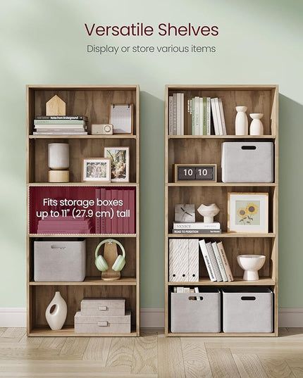VASAGLE Bookshelf, 23.6 Inches Wide, 5-Tier Open Bookcase with Adjustable Storage Shelves, Floor Standing Unit, Camel Brown ULBC165T50 - LeafyLoom