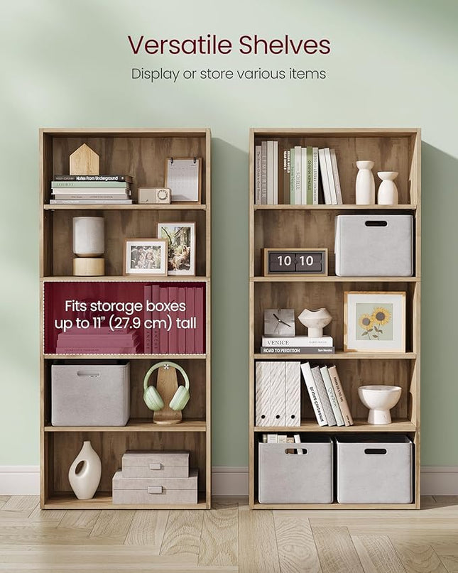 VASAGLE Bookshelf, 23.6 Inches Wide, 5-Tier Open Bookcase with Adjustable Storage Shelves, Floor Standing Unit, Camel Brown ULBC165T50 - LeafyLoom