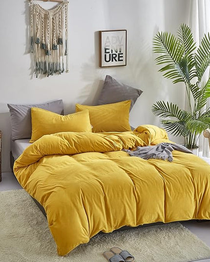 Wellboo Mustard Yellow Velvet Comforter Sets Full Size Solid Fluffy Turmeric Yellow Bedding Comforters Plain Dark Yellow Sherpa Quilts Soft Warm Winter Flannel Plush Blanket Luxury Shaggy Crystal Bed - LeafyLoom