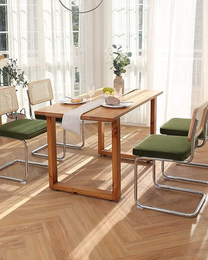 Zesthouse Dining Chairs Set of 4, Velvet Accent Chairs with Natural Cane Back & Stainless Chrome Base, Modern Mid Century Breuer Designed Chairs, Upholstered Rattan Dining Room Kitchen Chairs - LeafyLoom