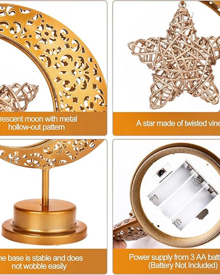 HEDAQI Enchanted Lunar Star Table Lamp, Cordless Battery Operated LED Crescent Moon Light, Hanging Star Lamp Decorative Night Light Home Bedroom Decor - LeafyLoom