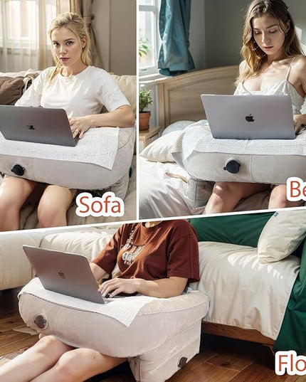 Gaming Pillow for Lap Desk Stable, Inflatable Reading Pillow for Gaming Sitting in Bed Adjustable, Soft Lap Desk Pillow for Adult, Cozy Lounge Lap Cushion, Lap Pillow for Reading - LeafyLoom