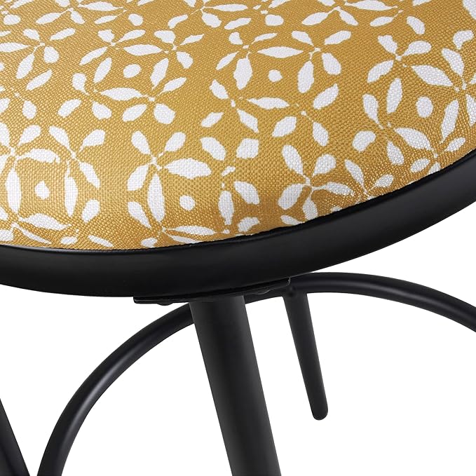 HomePop Upholstered Metal Barstool, Fabric Side Chairs for Dining Room, Kitchen and Living Room - Golden Yellow Print - LeafyLoom