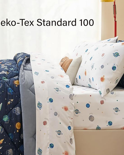 Twin Size Space Kids Bedding Set for Girls, 5 Pieces Super Soft Lightweight Microfiber Comforter Set with Sheets, Space Bedding Twin, Bed in a Bag, Durable Children Bed Set - LeafyLoom