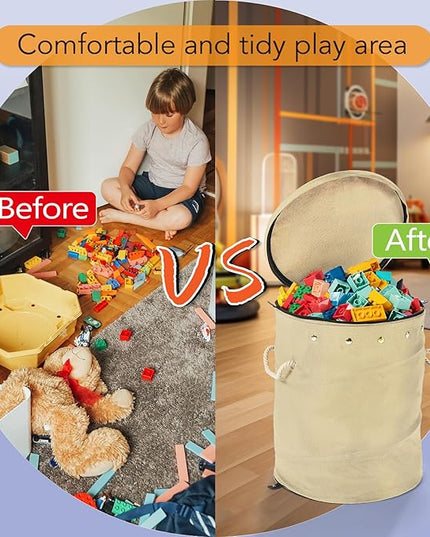 Toy Storage Basket + Play Mat for Kids Toy Chest Organizer Kids Toy Storage Organizer Foldable Big Storage Bins with Lids Large Toy Box for Boys Girls Toy Holders for Kids Rooms Nursery(Beige) - LeafyLoom